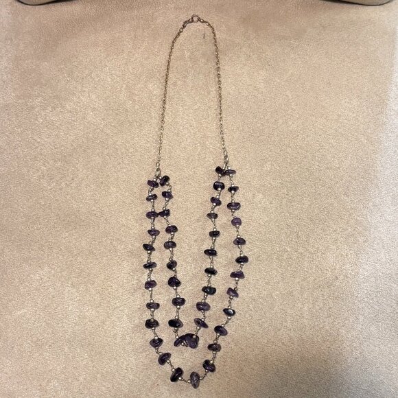 Vintage Amethyst Double Strand Necklace Silver (?) Chain - Picture 2 of 4